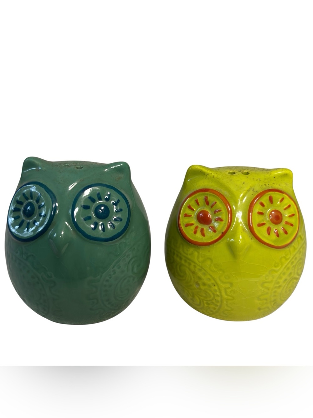 Ashland Signature Accents Ceramic Owl Salt and Pepper Shakers Set Green Yellow